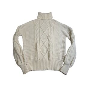 Brooks Brothers Sweater XS Ivory Cable Knit Merino Wool Turtleneck Dark Academia